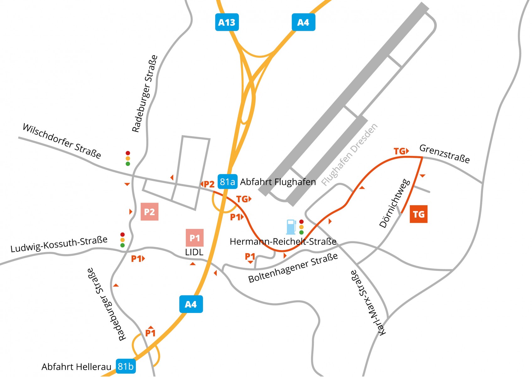 Parken Flughafen Dresden Tiefgarage von easy park & fly - Anfahrt
